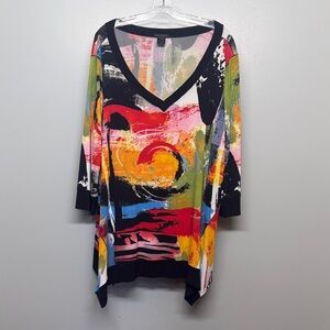 Eva Varro Multicolor Long Sleeve Asymmetrical Hem Blouse SIZE 3X